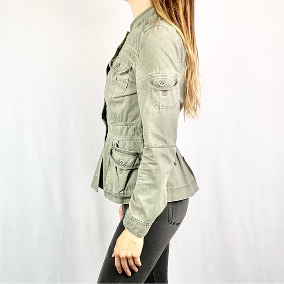 SEE THRU SOUL |🪖Army Green Faded Washed Military Style Button-Up Utility Jacket - Picture 7 of 15